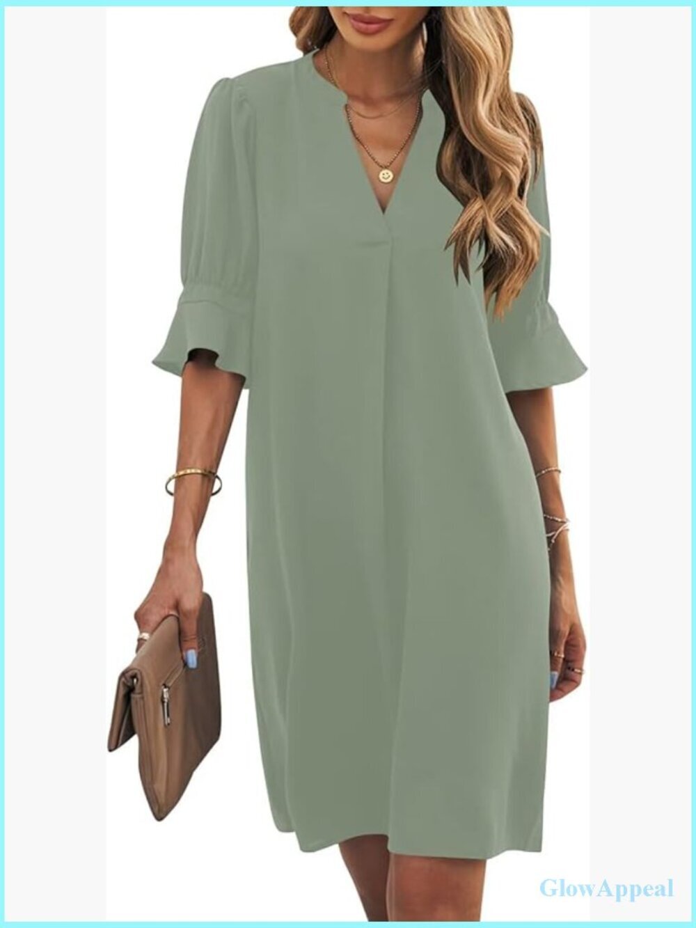 Women's V-Neck Short Sleeve Shift Dress Flowy Casual Summer Mini Dress